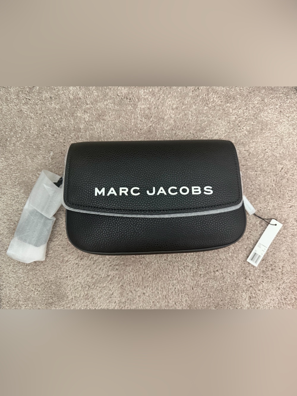 Marc Jacobs Black Pebbled Leather Logo Crossbody